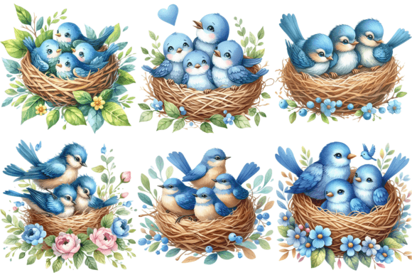 6 Watercolor Happy Family Birds Bundle: A Designer's Asset