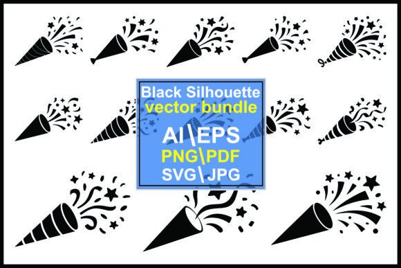 Black Party Poppers Exploding Confetti: Design Asset Guide