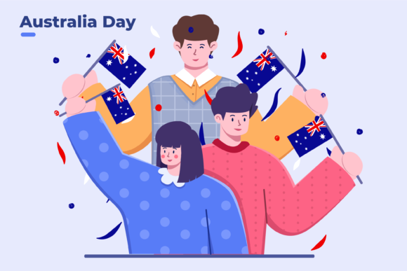 Celebrate with Style: Flat Illustration People Celebrating Australia Day