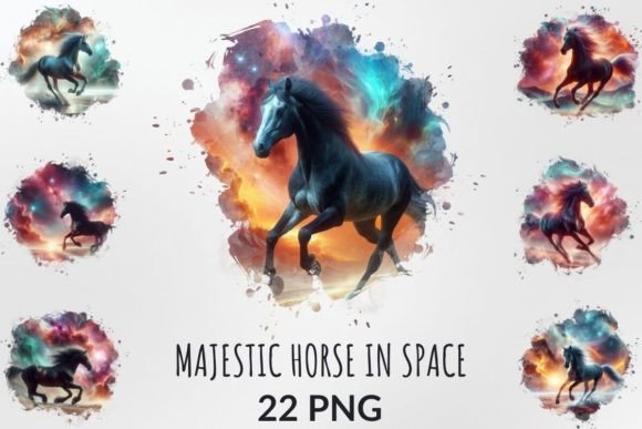 Celestial Motion: The Watercolor Majestic Horse in Space
