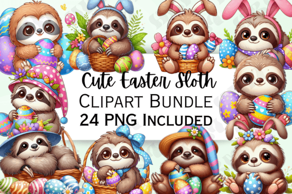 Cute Easter Sloth Clipart: A Design Asset for Gentle Branding
