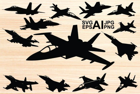 Fighting Jet Vector Black Silhouette Set: Bold Visuals for Modern Design