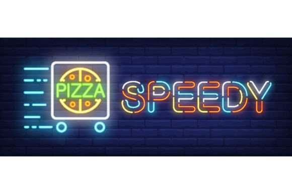 Speedy Pizza Neon Sign: A Dynamic Cart with Pizza Design