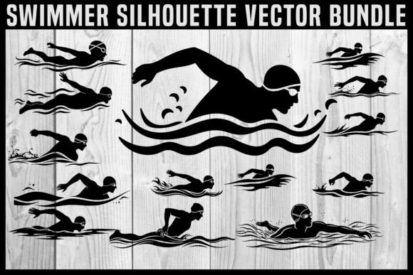 Swimming Athlete Silhouette Bundle: Dynamic Design Assets